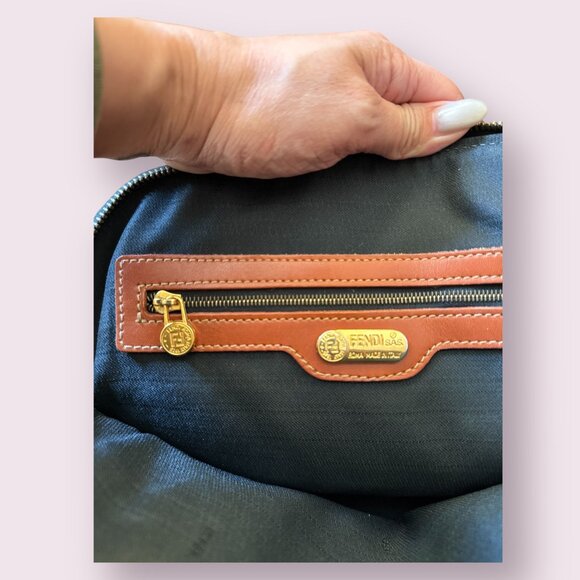 Authentic Vintage Fendi Pequin Stripe Coated Canvas Dome Bag | Leather Trim - Picture 7 of 10